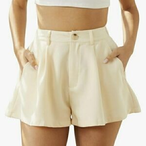 Women's Elastic High Waist Pleated Wide Leg Shorts with Pocket